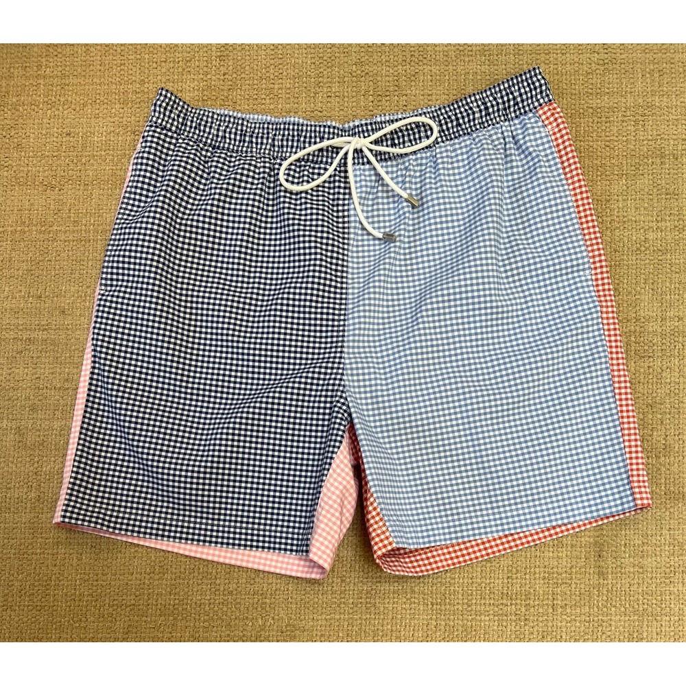 Brooks Brothers Mens Swim Trunks Board Shorts Gingham Colorblock  Sz 1X Preppy